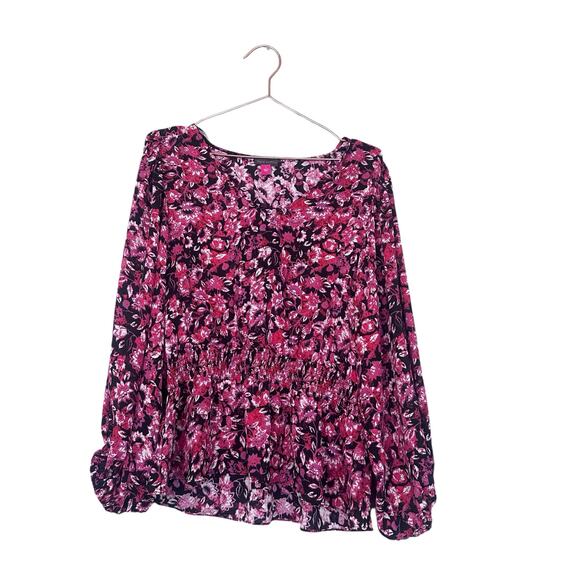 Vince Camuto smocked floral blouson sleeve scoop neck size large - Picture 1 of 6